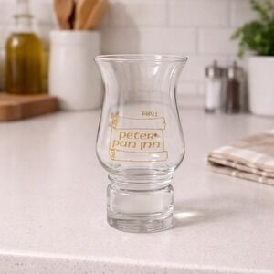 Peter Pan Inn Hurricane Glass 1984 Etched 8 Inch